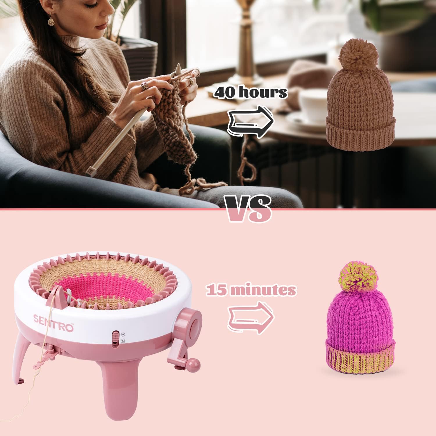 SENTRO 40 Needles Knitting Machine with Row Counter and Plain/Tube Weave  Conversion Key, Efficiently DIY Scarf Hat Sock